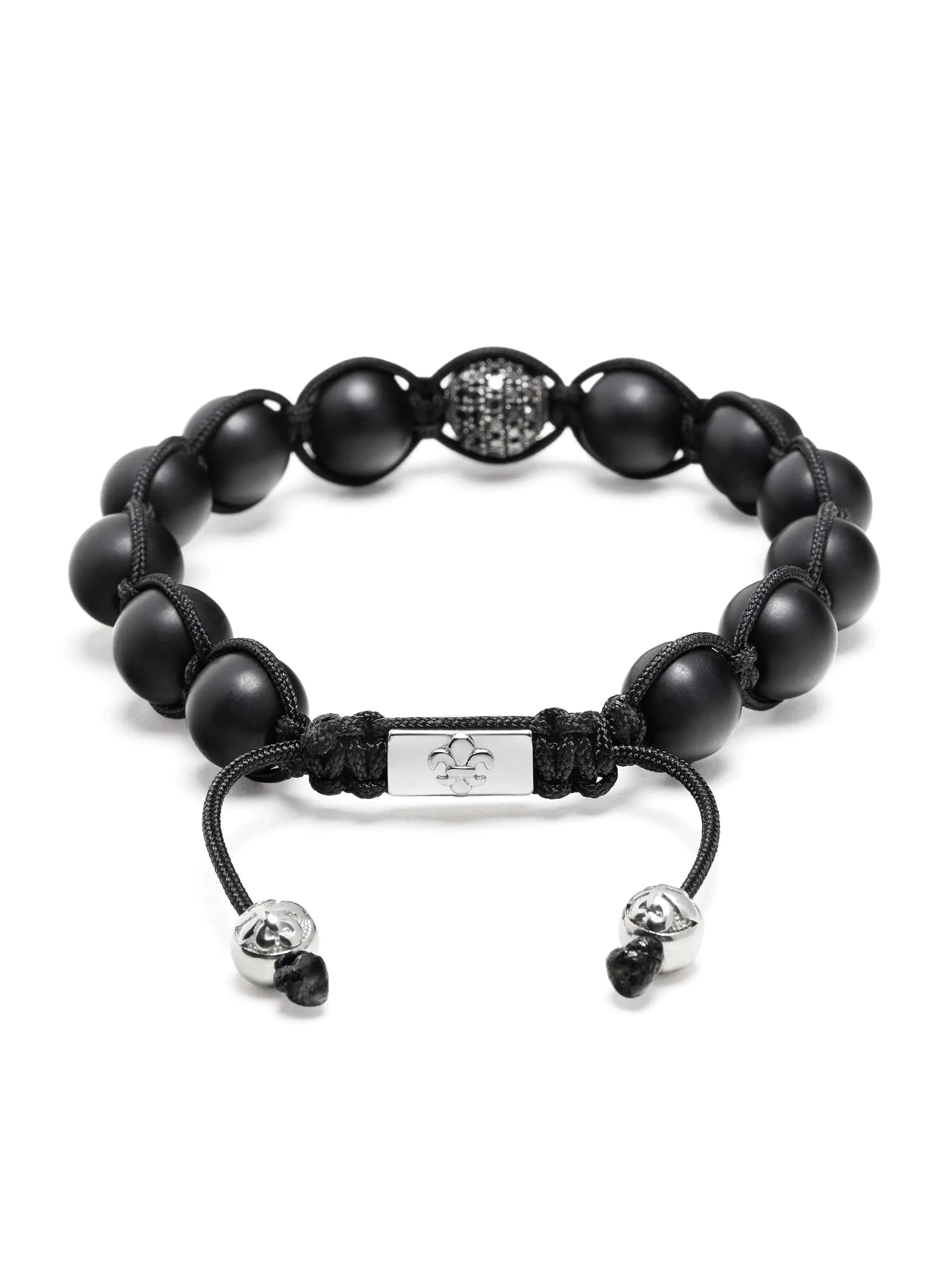 Men's Black Diamond Beaded Bracelet with Matte Onyx and Sterling Silver