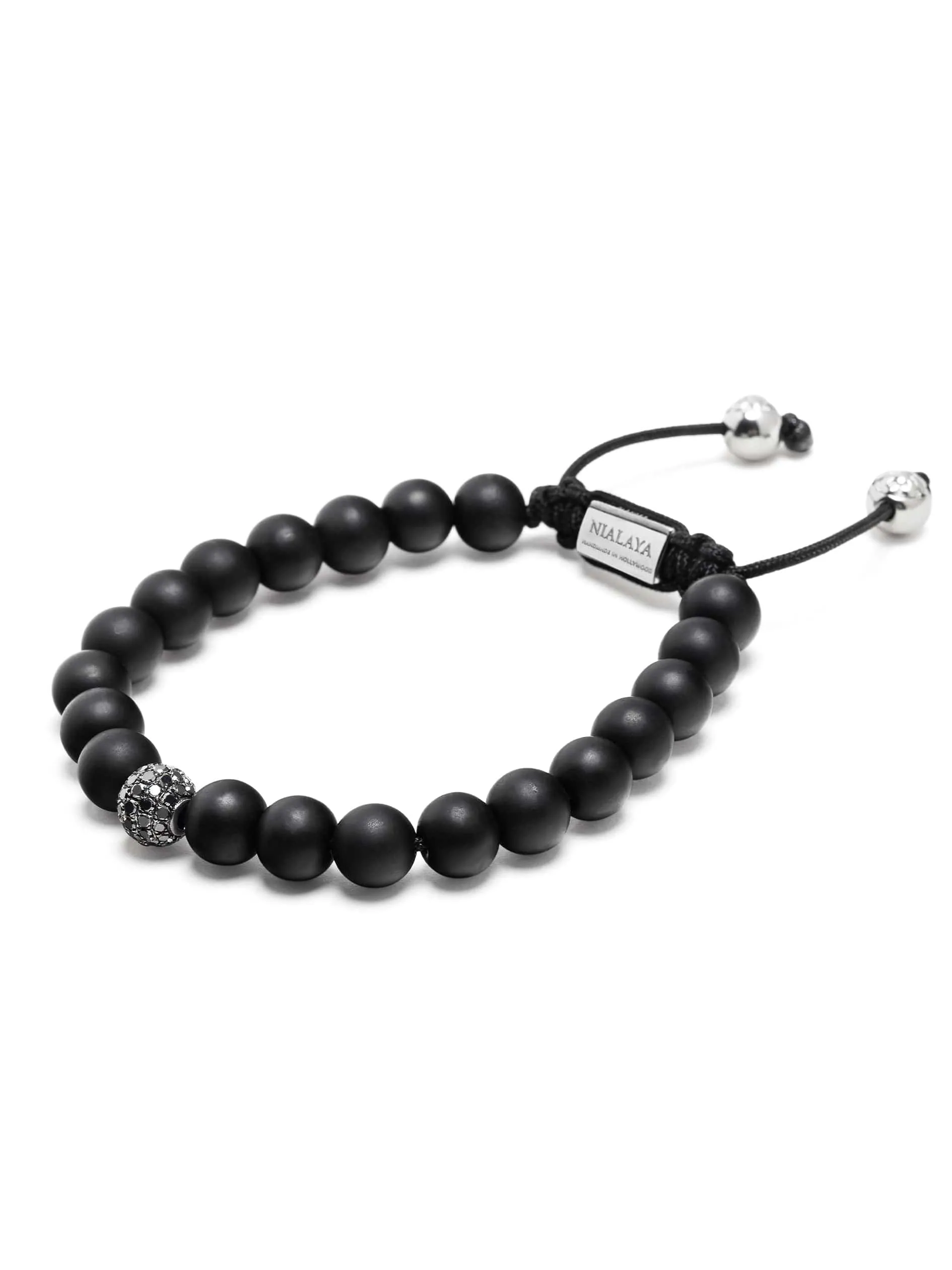 Men's Black Diamond Beaded Bracelet with Matte Onyx