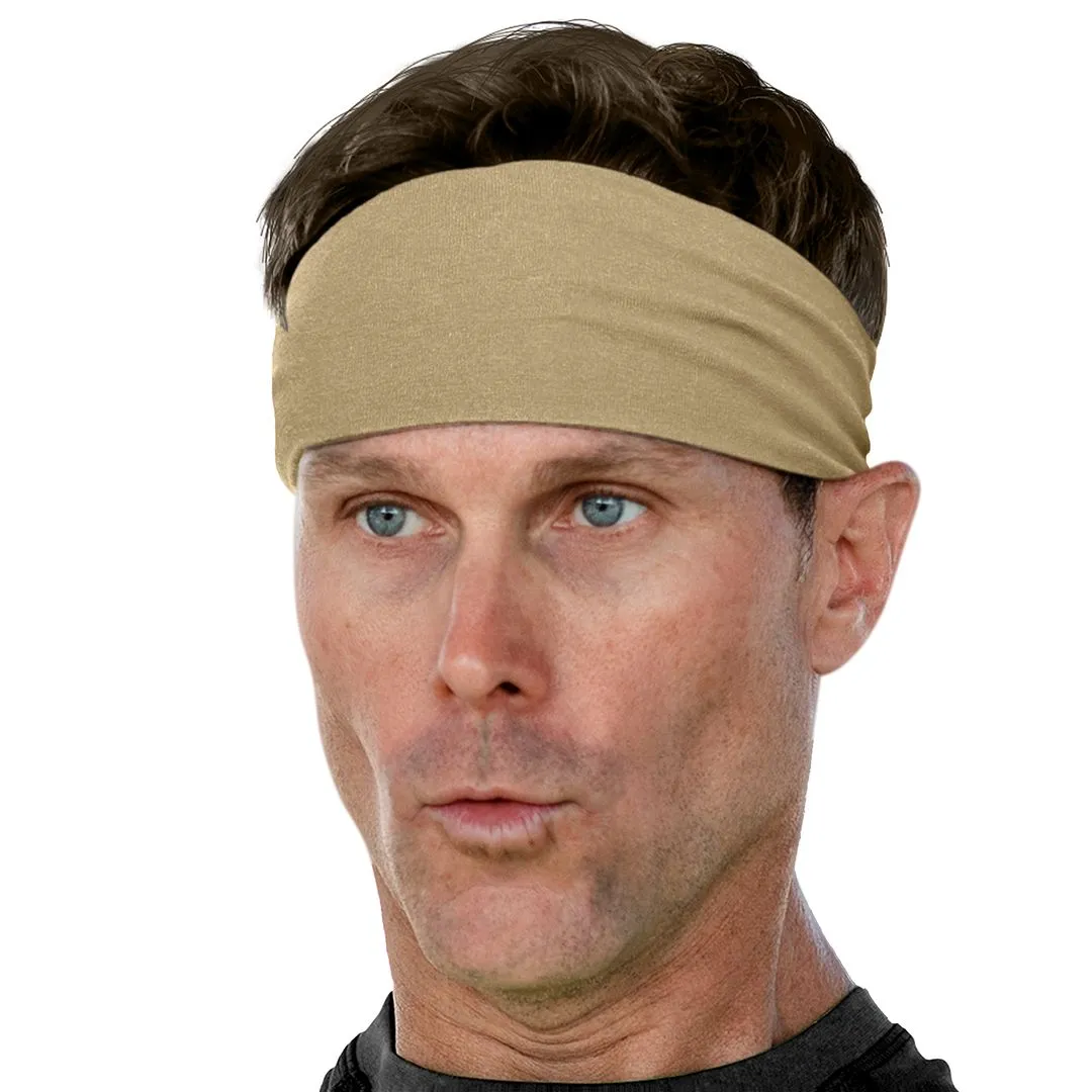 Men's Headbands Cotton Jersey 3" Wide Sports Fitness Yoga Made in the USA Khaki