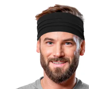 Men's Headbands Cotton Jersey 5" Wide Sports Fitness Yoga Made in the USA Black