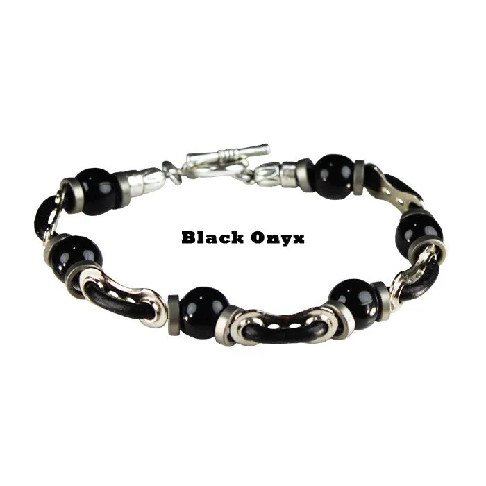 Men's Leather Link & Bead Bracelet