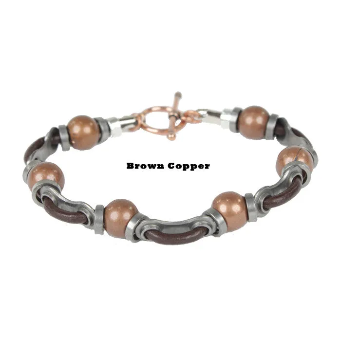 Men's Leather Link & Bead Bracelet