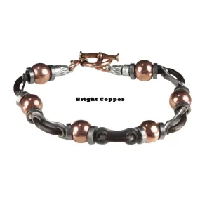 Men's Leather Link & Bead Bracelet