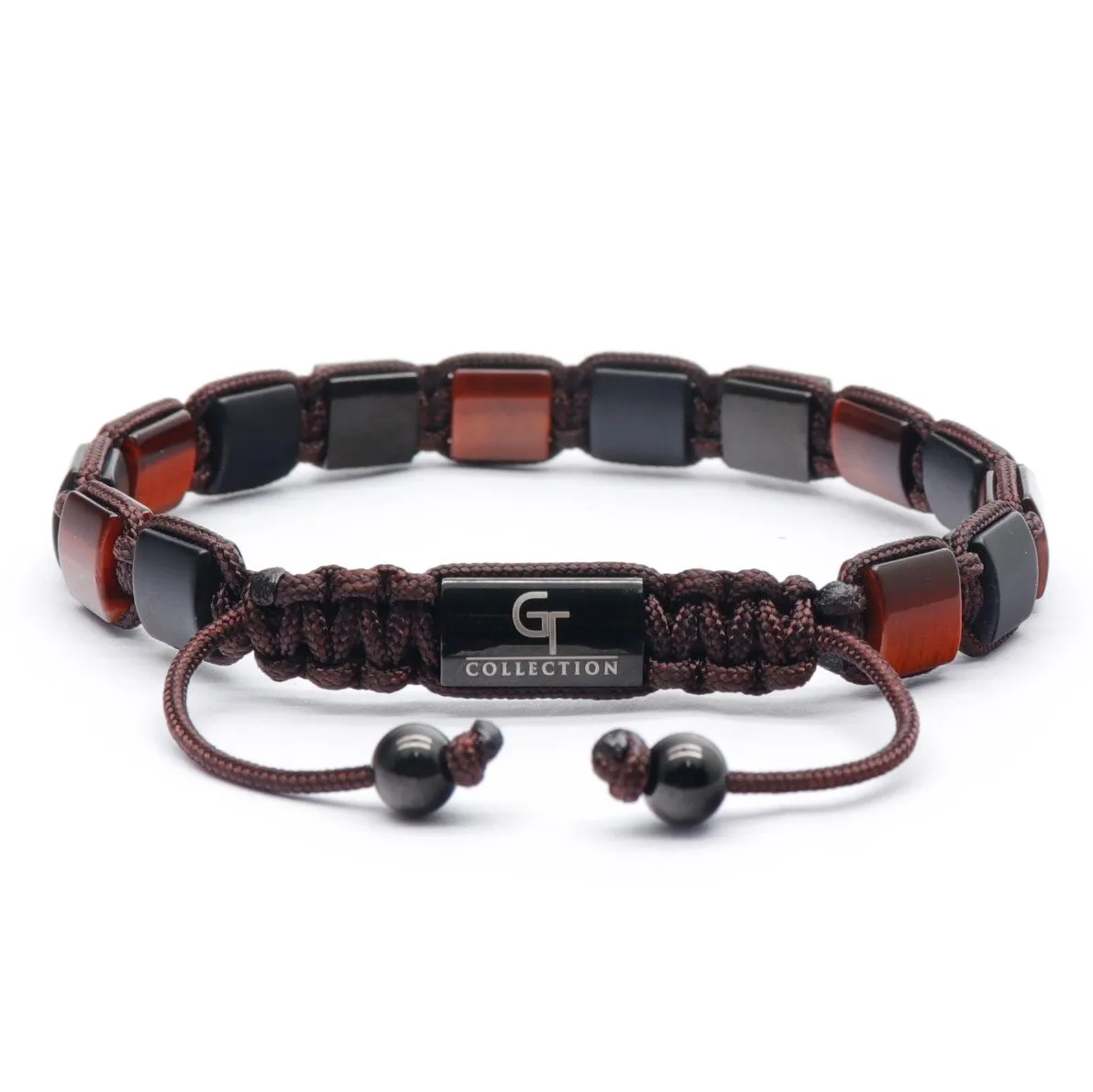 Men's RED TIGER EYE, MATTE ONYX Flat bead Bracelet