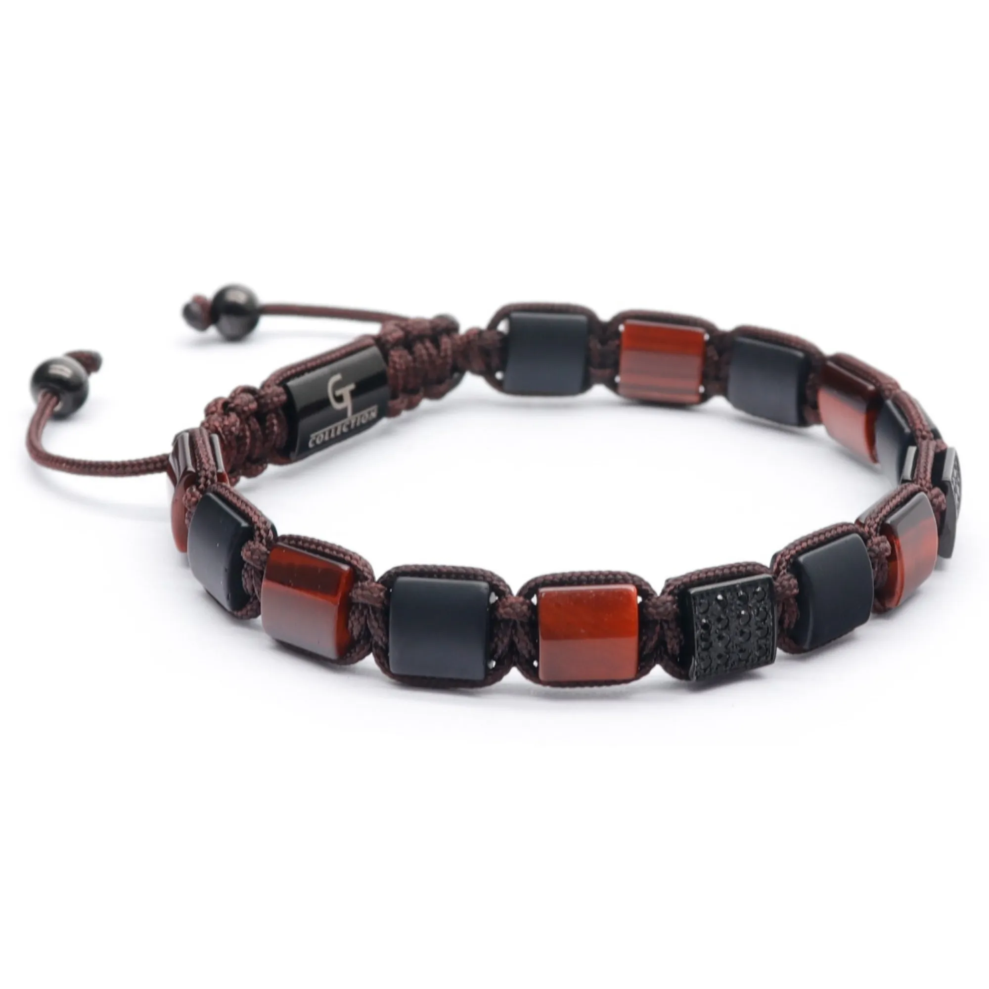 Men's RED TIGER EYE, MATTE ONYX Flat bead Bracelet