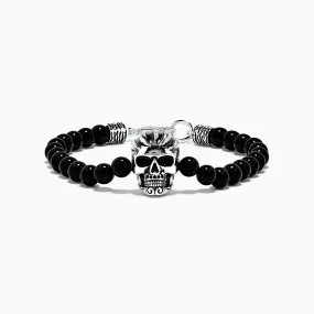 Men's Sterling Silver Beaded Onyx Skull Bracelet, 38.50 TCW