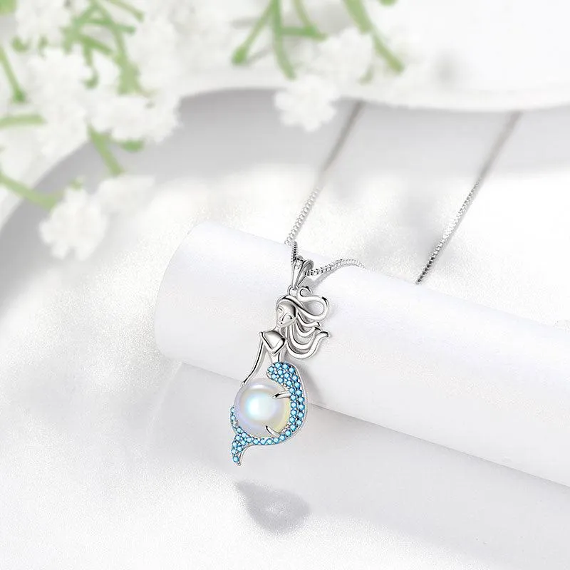 Mermaid Pendant Necklace Jewelry Women Girls Birthday Gift 925 Sterling Silver