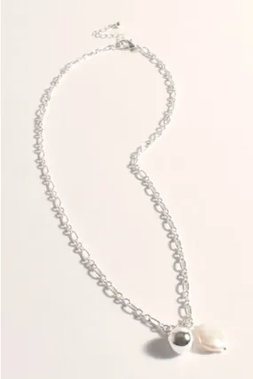 Metal Pearl Drop Necklace Silver/Cream