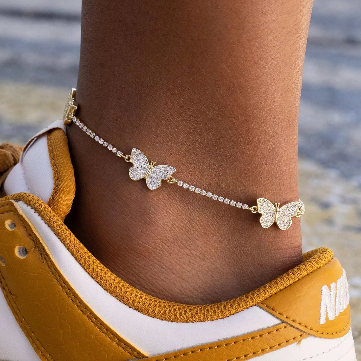 Micro Butterfly Choker   Anklet Bundle - Yellow Gold