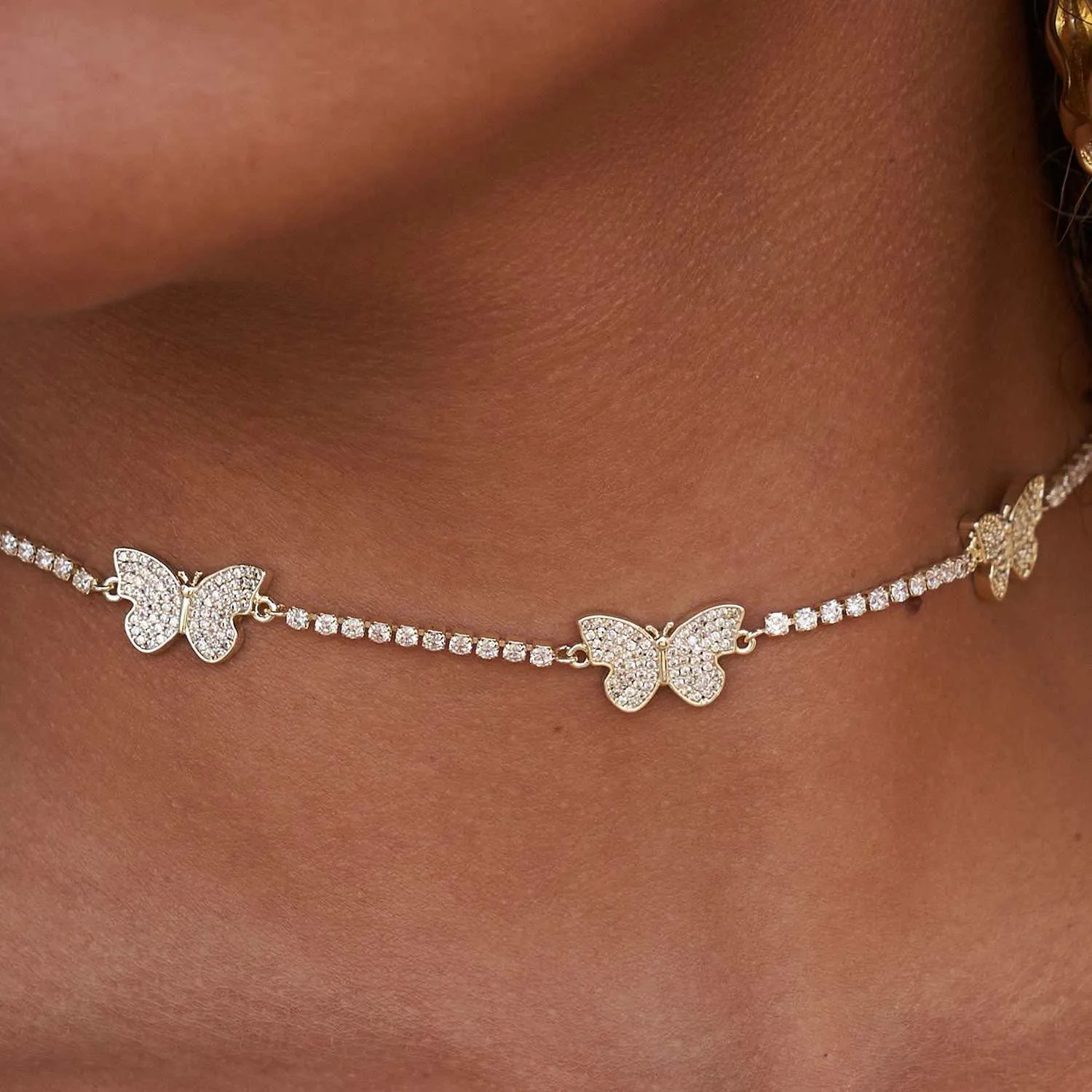 Micro Butterfly Choker   Anklet Bundle - Yellow Gold