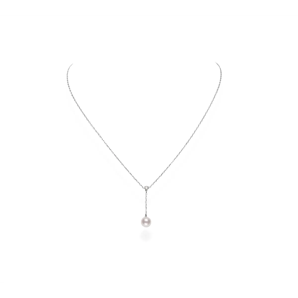 Mikimoto 18K White Gold Pearl and Diamond Necklace, 16-18 inch