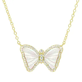 Mini Butterfly Necklace in White Pearl