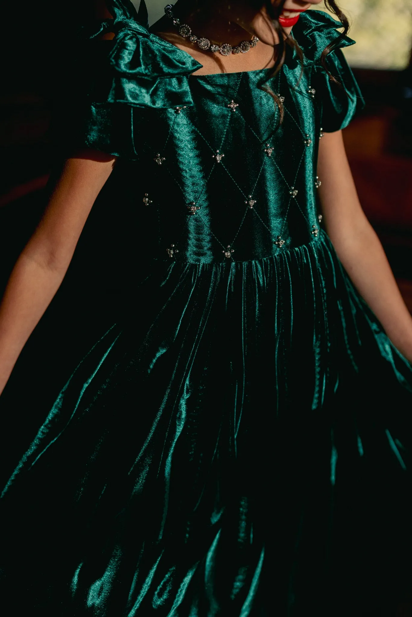 Mini Tiara Dress in Green Velvet - FINAL SALE