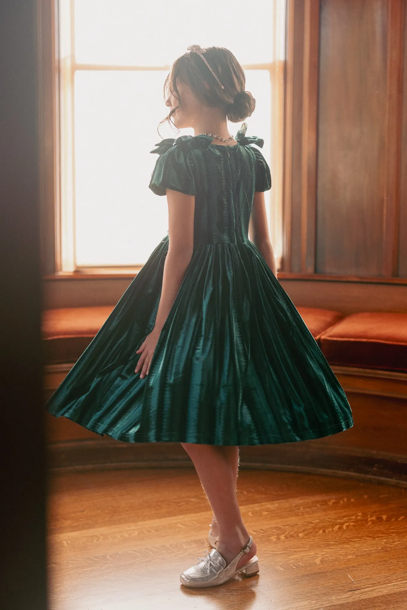 Mini Tiara Dress in Green Velvet - FINAL SALE