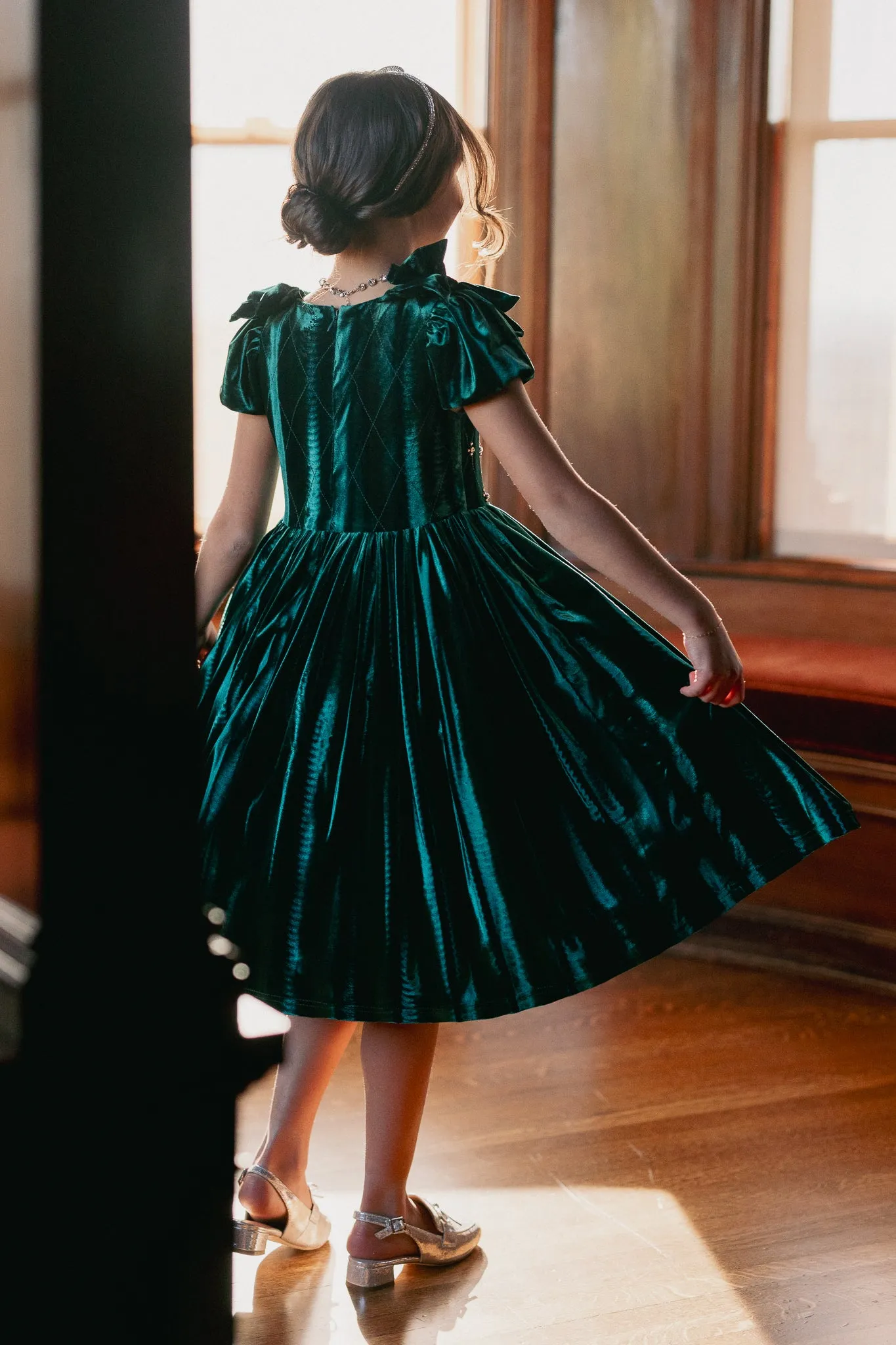 Mini Tiara Dress in Green Velvet - FINAL SALE