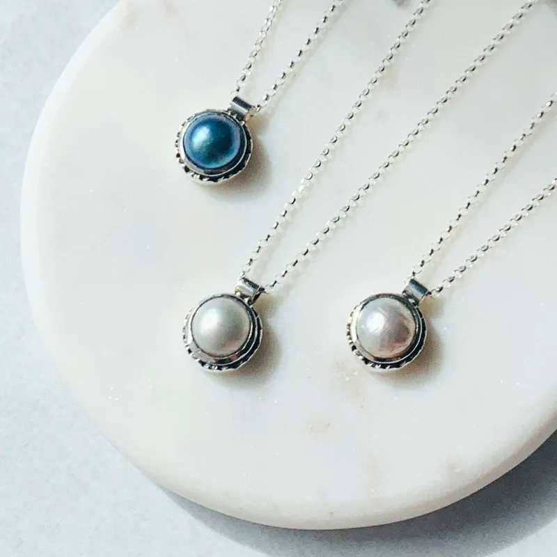 Modern Edgy Small Mabe Pearl Pendant Necklace