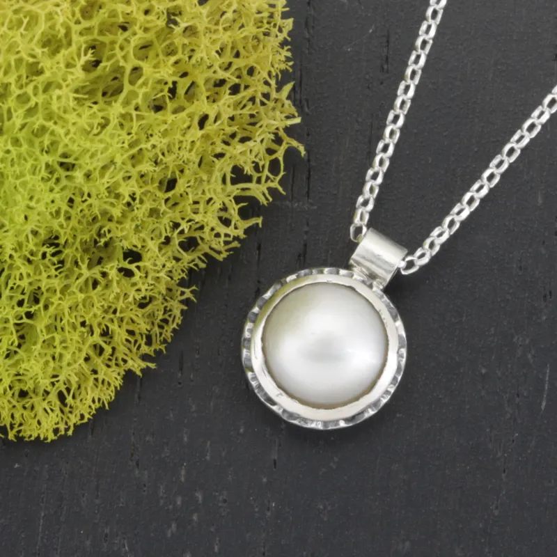 Modern Edgy Small Mabe Pearl Pendant Necklace