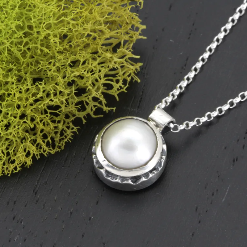 Modern Edgy Small Mabe Pearl Pendant Necklace