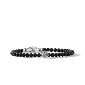 Momento Mori Skull Bracelet in Sterling Silver with Black Onyx and Pavé Diamonds