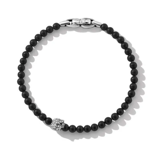 Momento Mori Skull Bracelet in Sterling Silver with Black Onyx and Pavé Diamonds