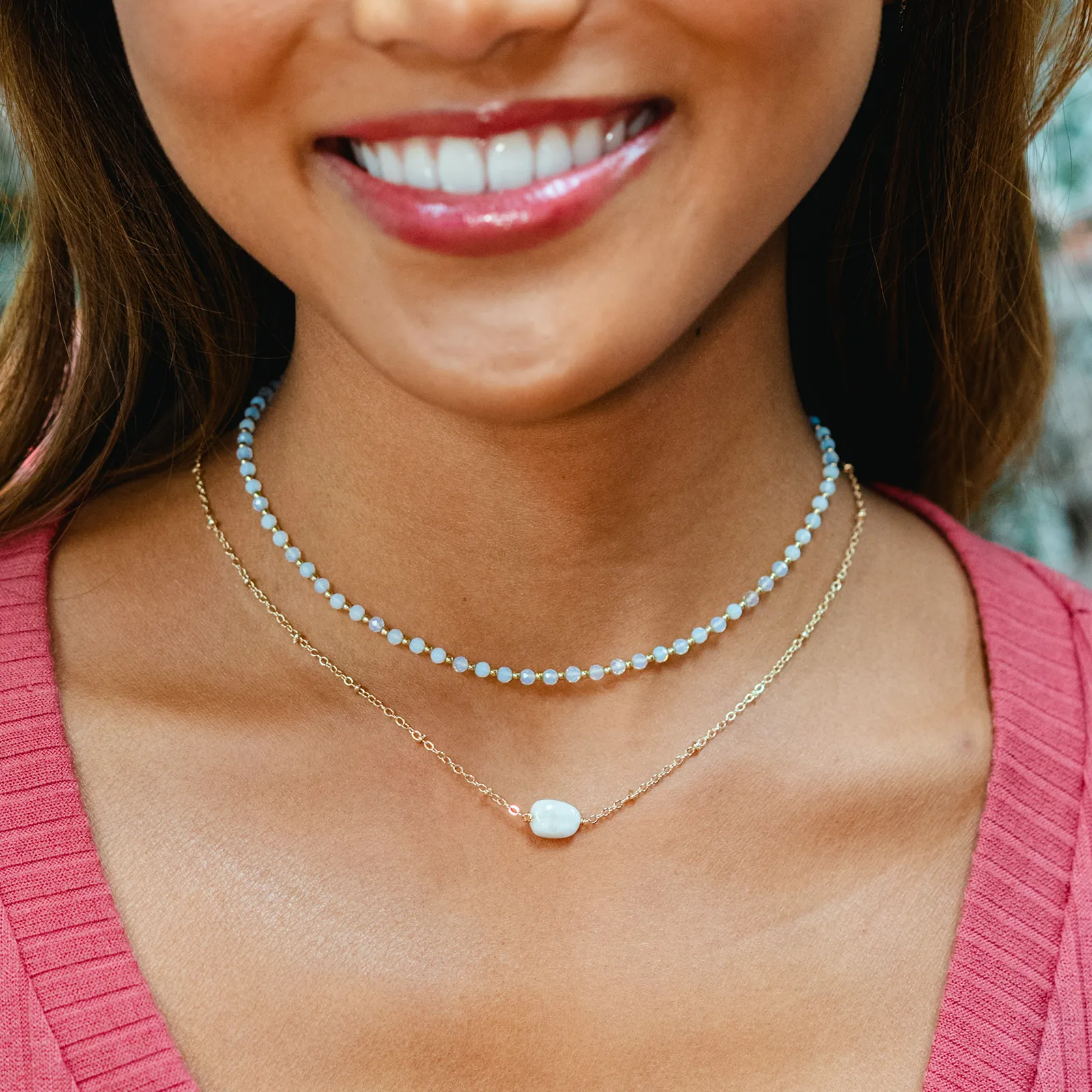 Moon Dancer 3mm Healing   Moonstone Necklace Stack