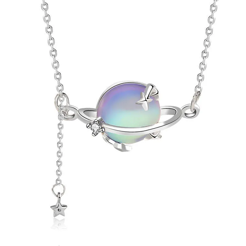 Moons Pendants 925 Silver Collarbone Necklace for Women