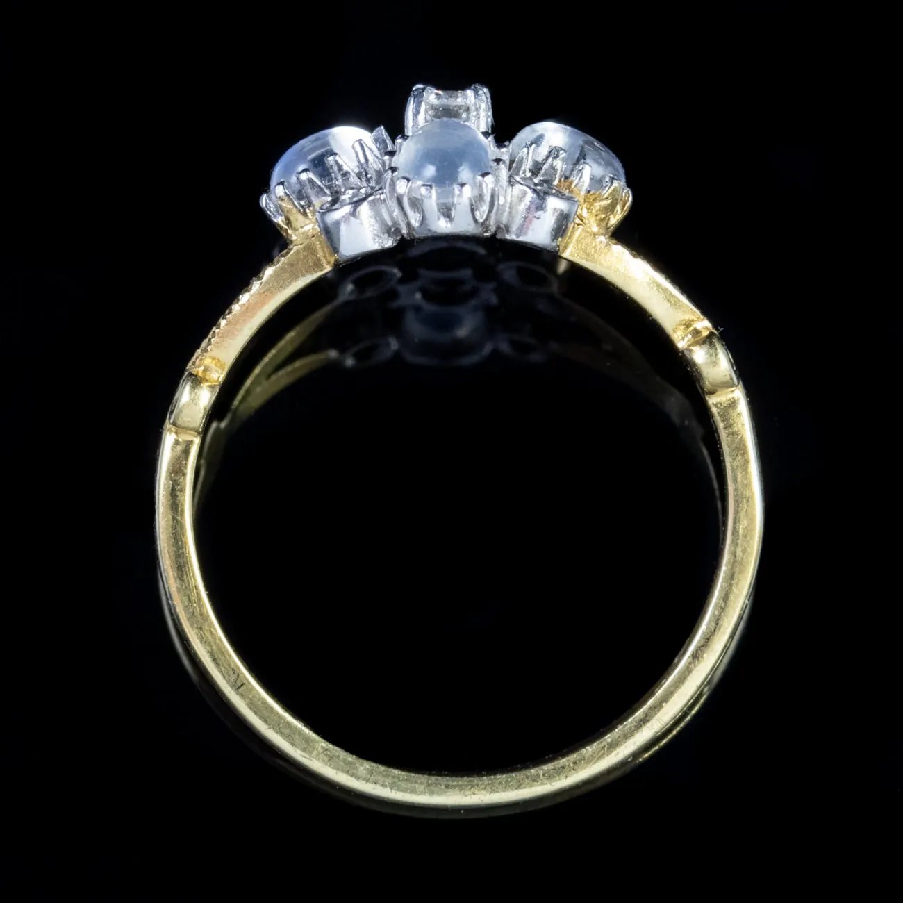 Moonstone Cluster Ring Diamond Paste Stone 18Ct Gold On Silver