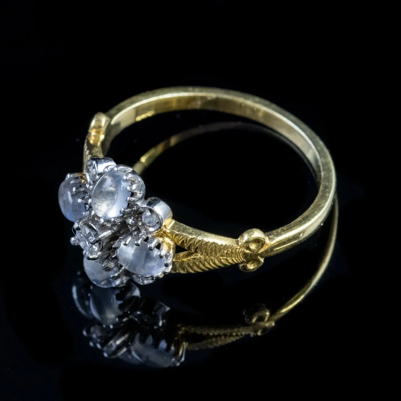 Moonstone Cluster Ring Diamond Paste Stone 18Ct Gold On Silver