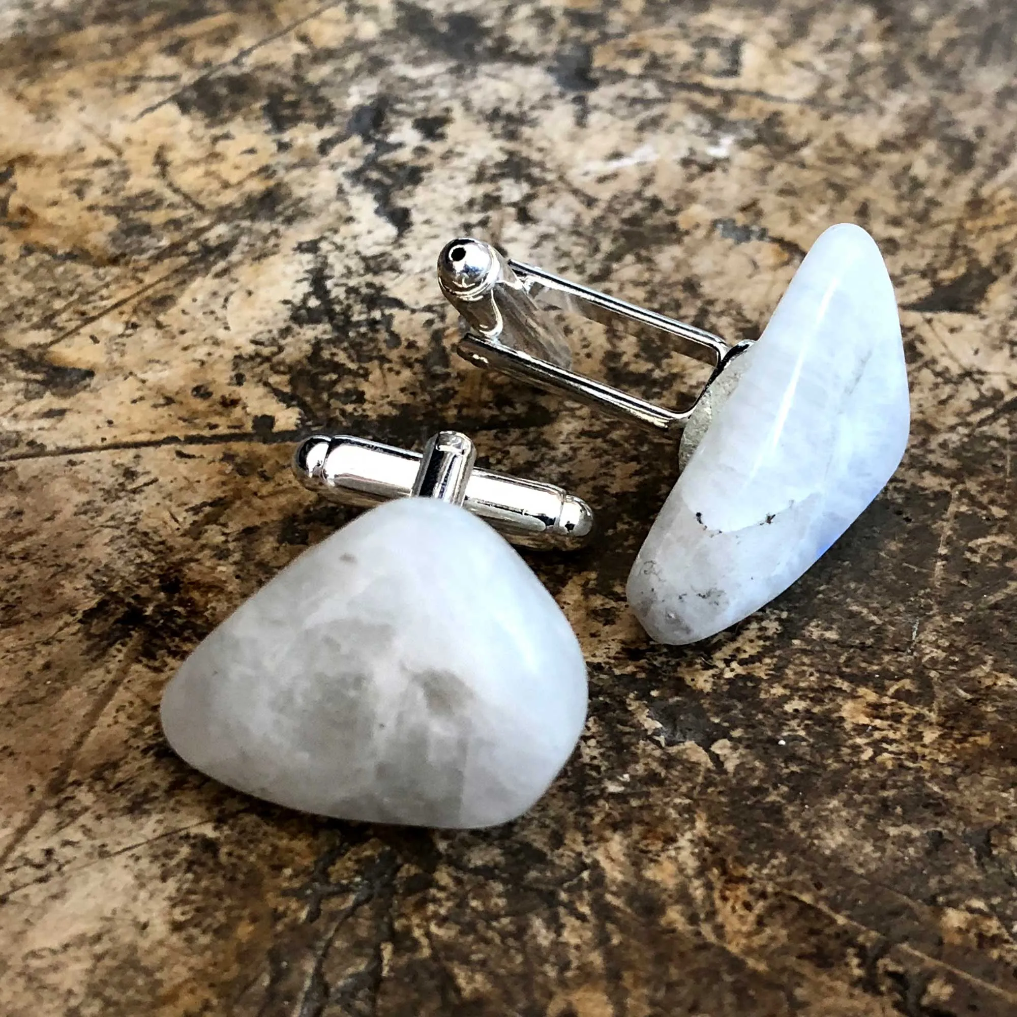 Moonstone Cufflinks. Iridescent stone cufflinks