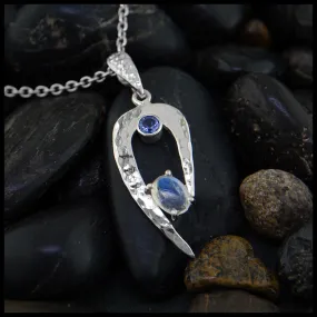 Moonstone Hammered Offset Horseshoe Pendant with Tanzanite