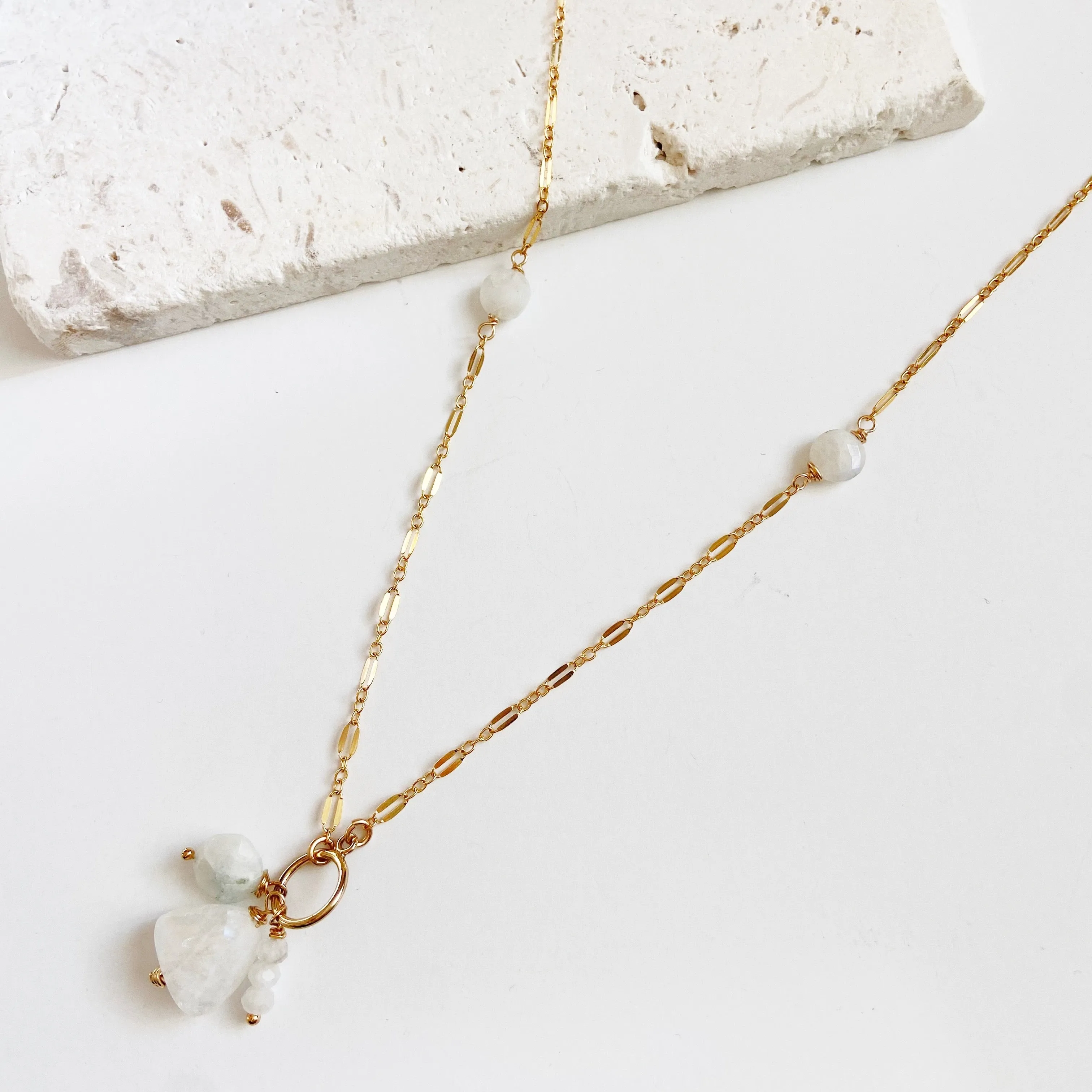 Moonstone Mid Length Necklace in Gold 20 inches)