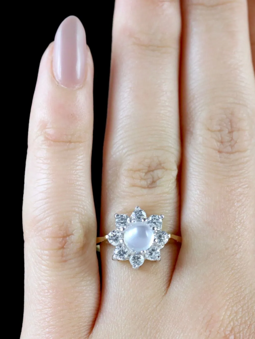 Moonstone Ring Paste Stone 18Ct On Silver Ring