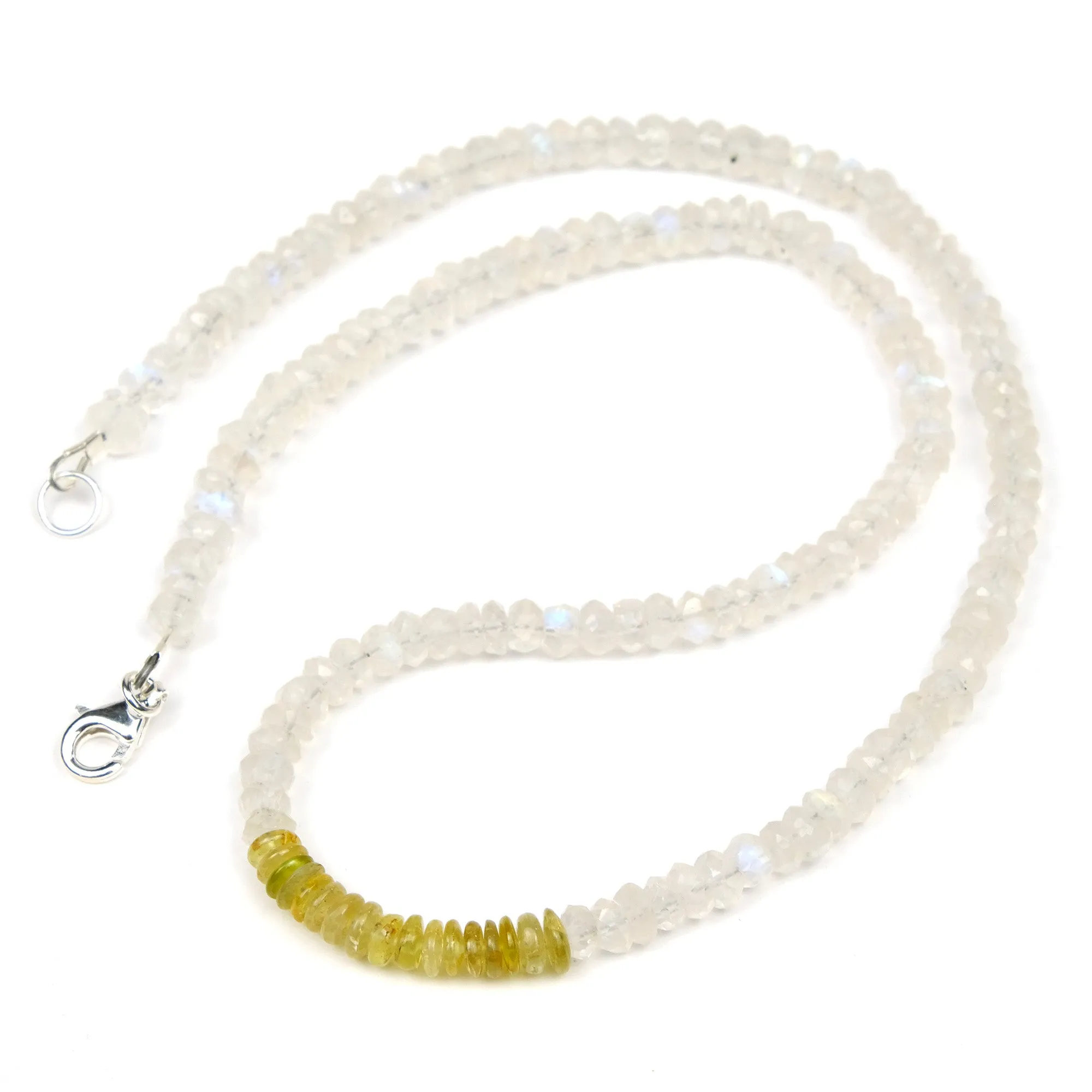 Moonstone with Beryl Necklace with Sterling Silver Trigger Clasp