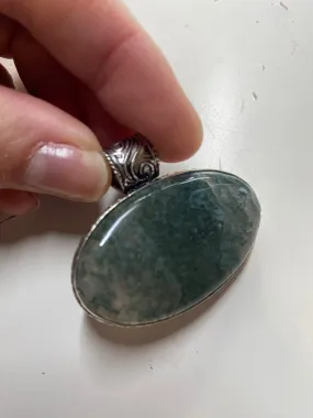 Moss agate stone, sterling silver plated,  pendant