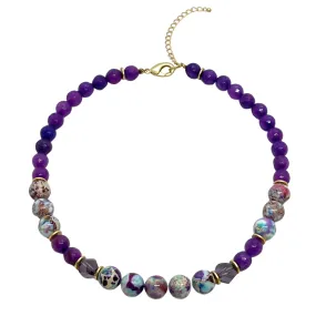 Multi Jasper and Matte Purple Jade Necklace