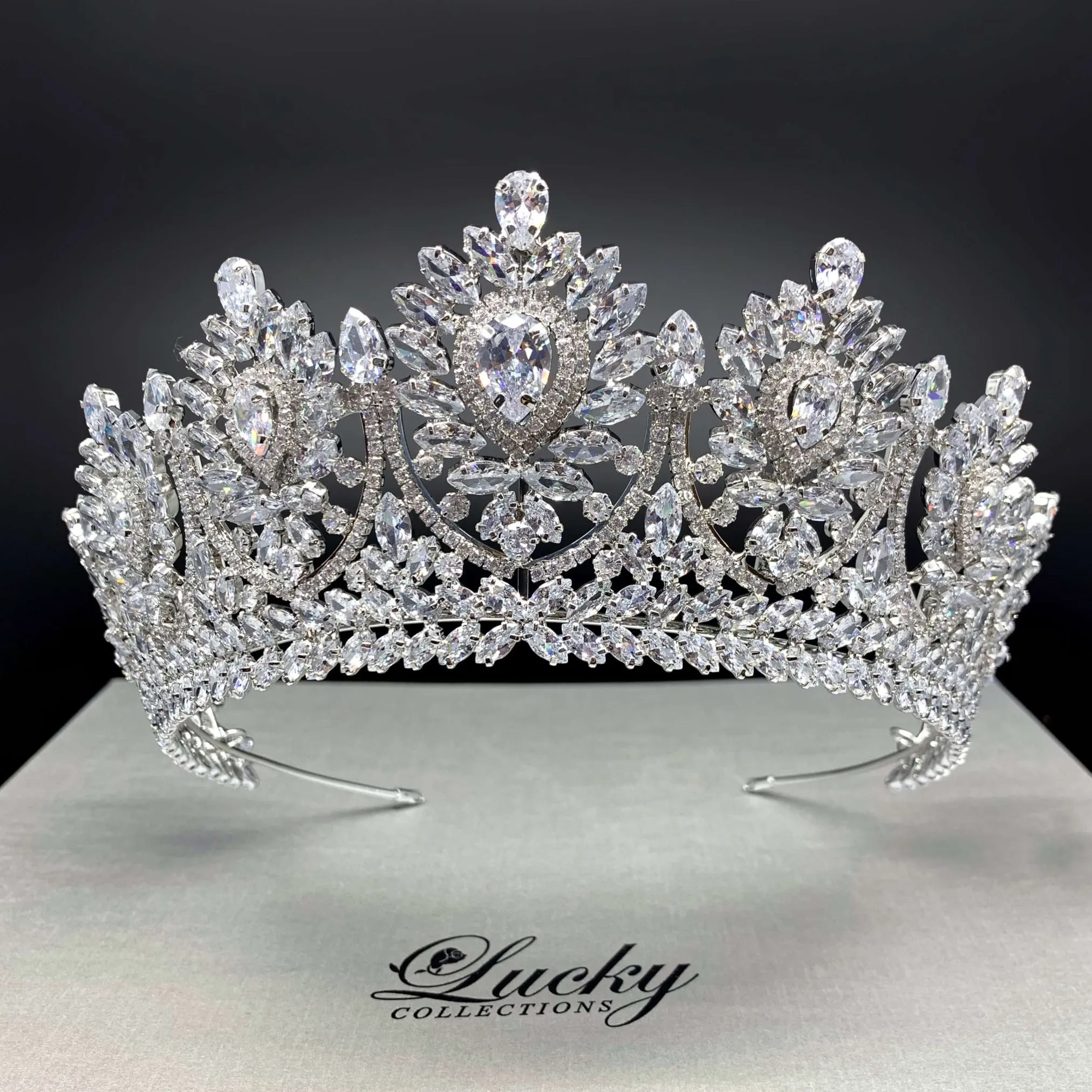 Multi-Peak Cubic Zirconia Bridal Crown, Quinceanera Tall Tiara