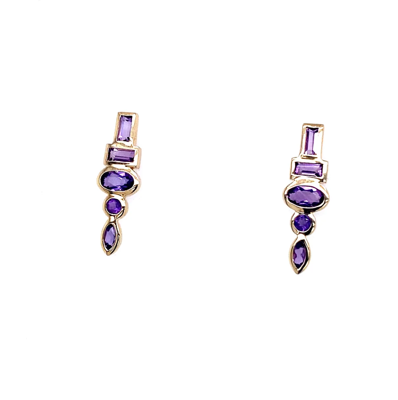 Multi Shape Bezel Set Amethyst Earrings