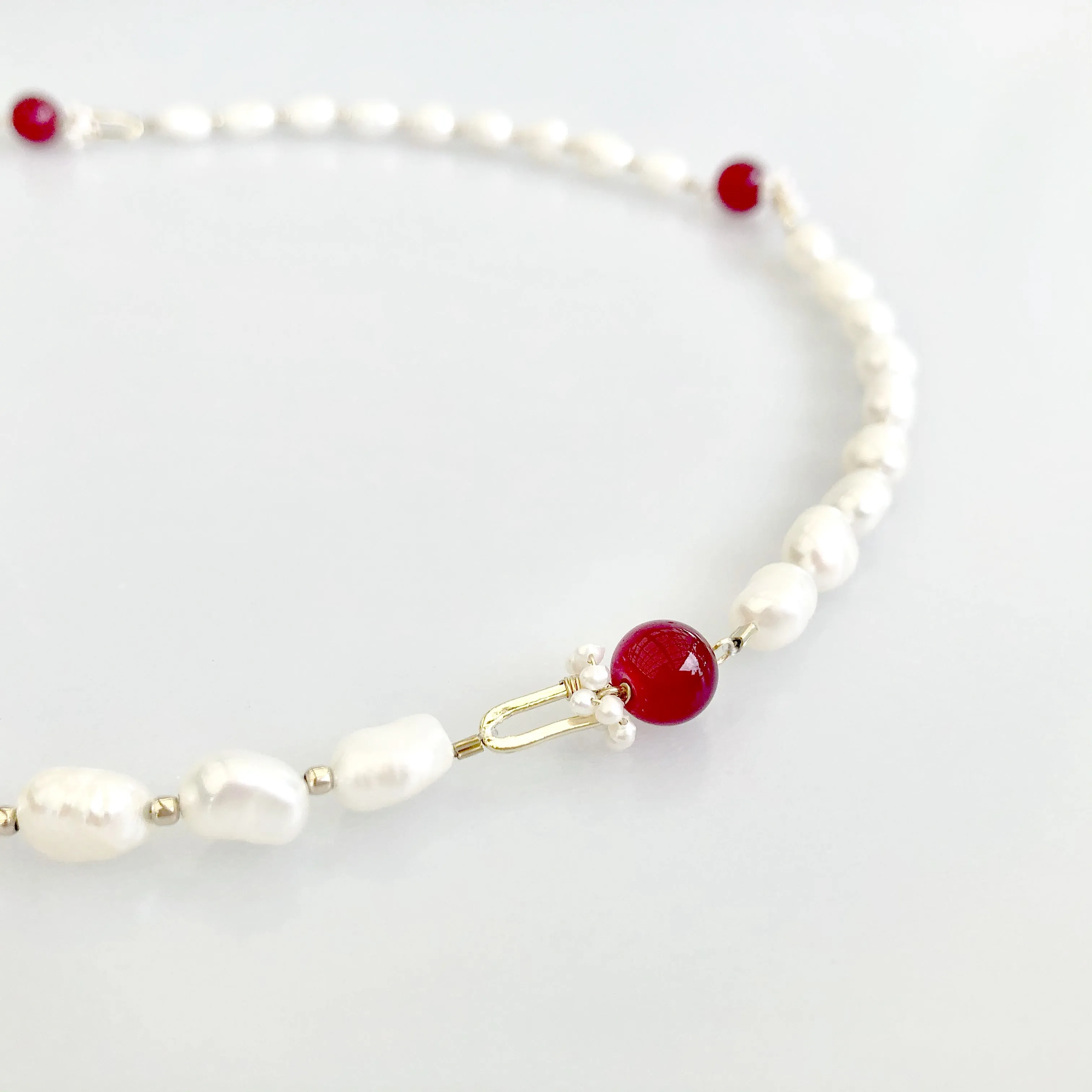 Multi-style Baroque Pearl Lariat Necklace Red Tassel Set