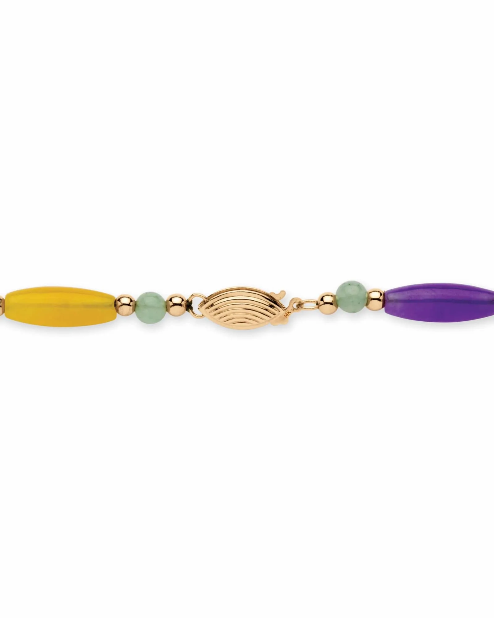 Multicolor Genuine Jade 14k Gold Beaded and Barrel Shapes Link Necklace 18" | Purple