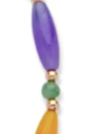 Multicolor Genuine Jade 14k Gold Beaded and Barrel Shapes Link Necklace 18" | Purple