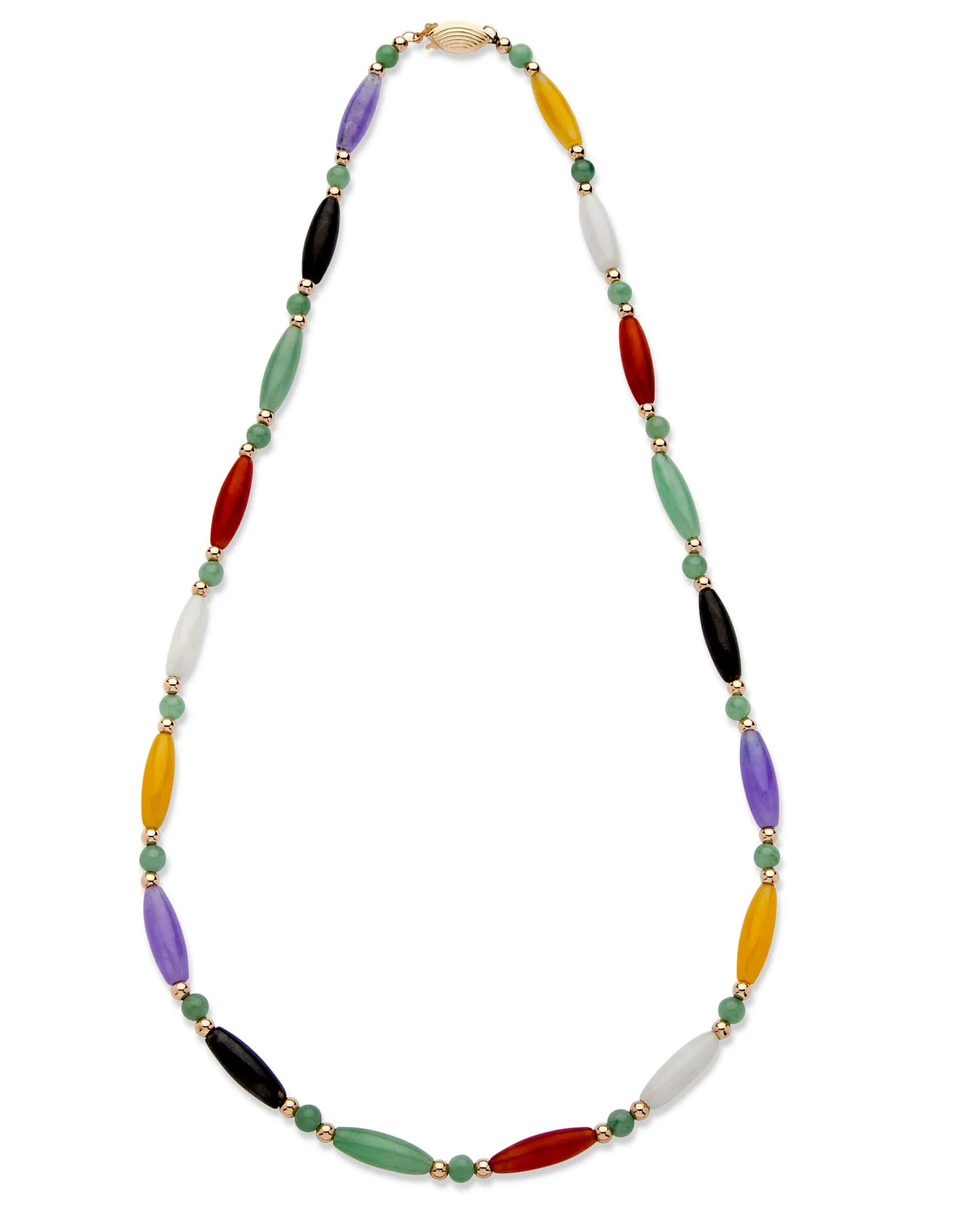 Multicolor Genuine Jade 14k Gold Beaded and Barrel Shapes Link Necklace 18" | Purple