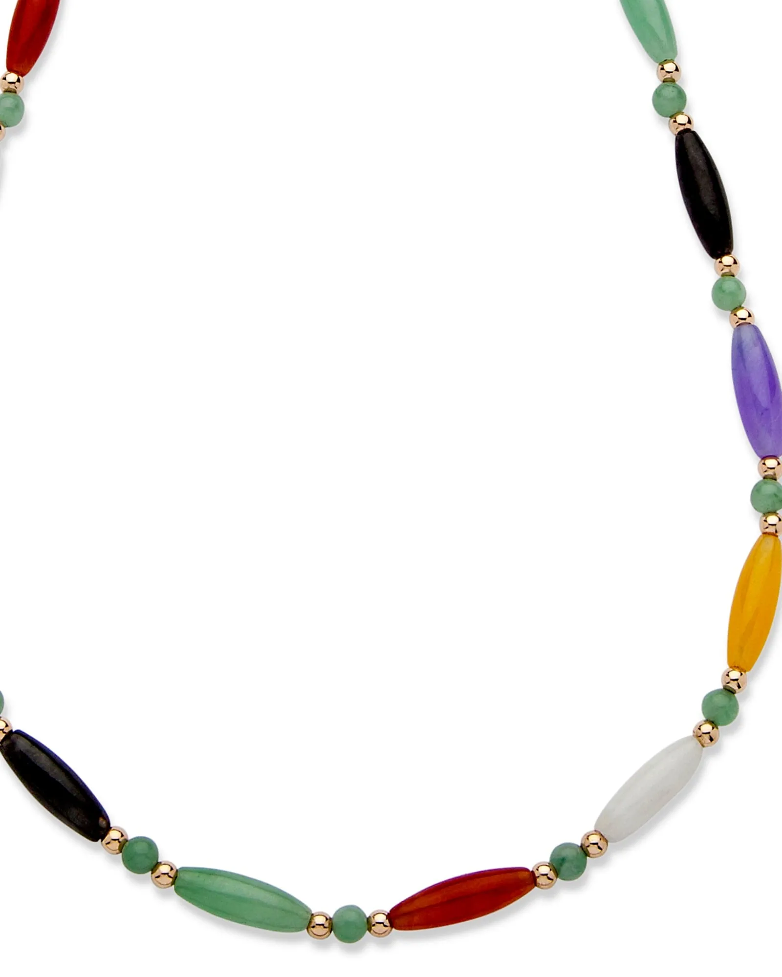 Multicolor Genuine Jade 14k Gold Beaded and Barrel Shapes Link Necklace 18" | Purple