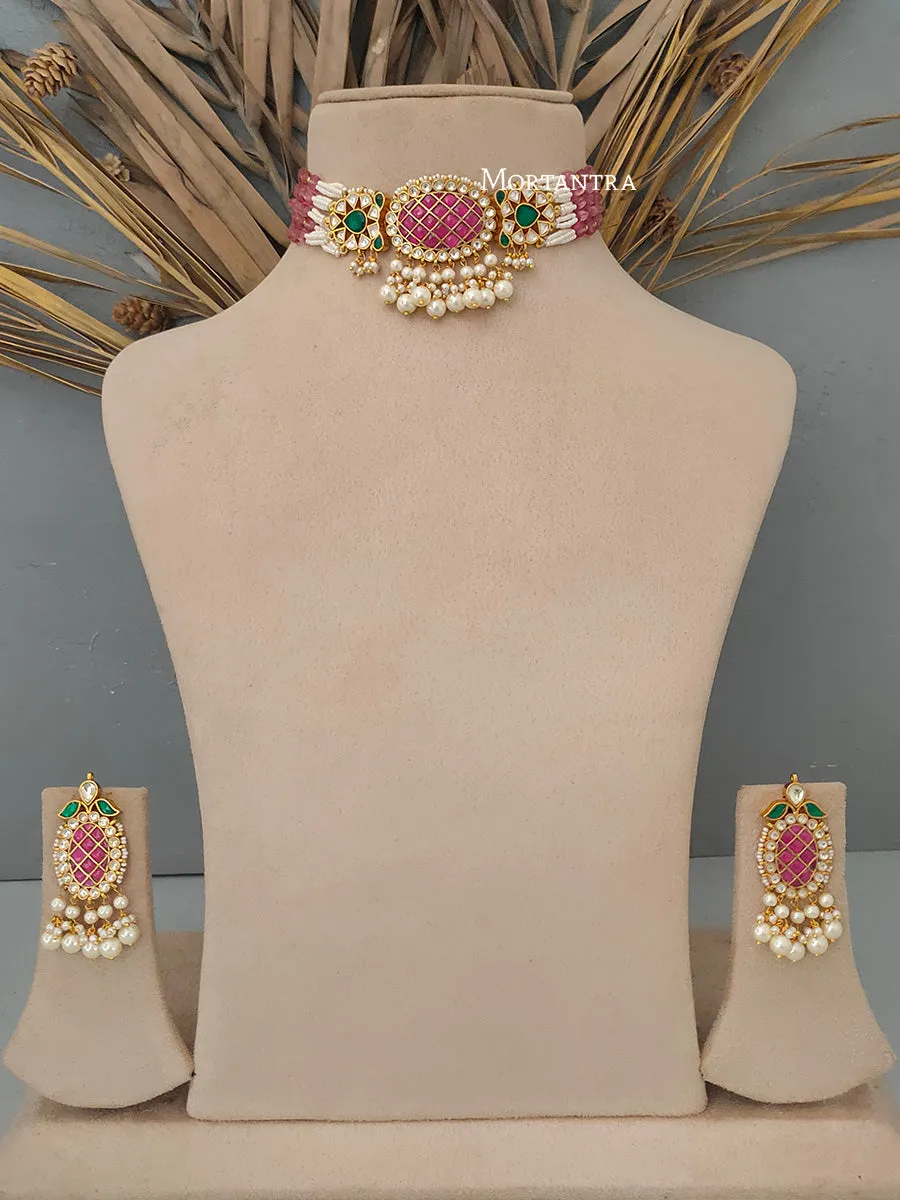 Multicolor Gold Plated Jadau Kundan Necklace Set - MS1398MP