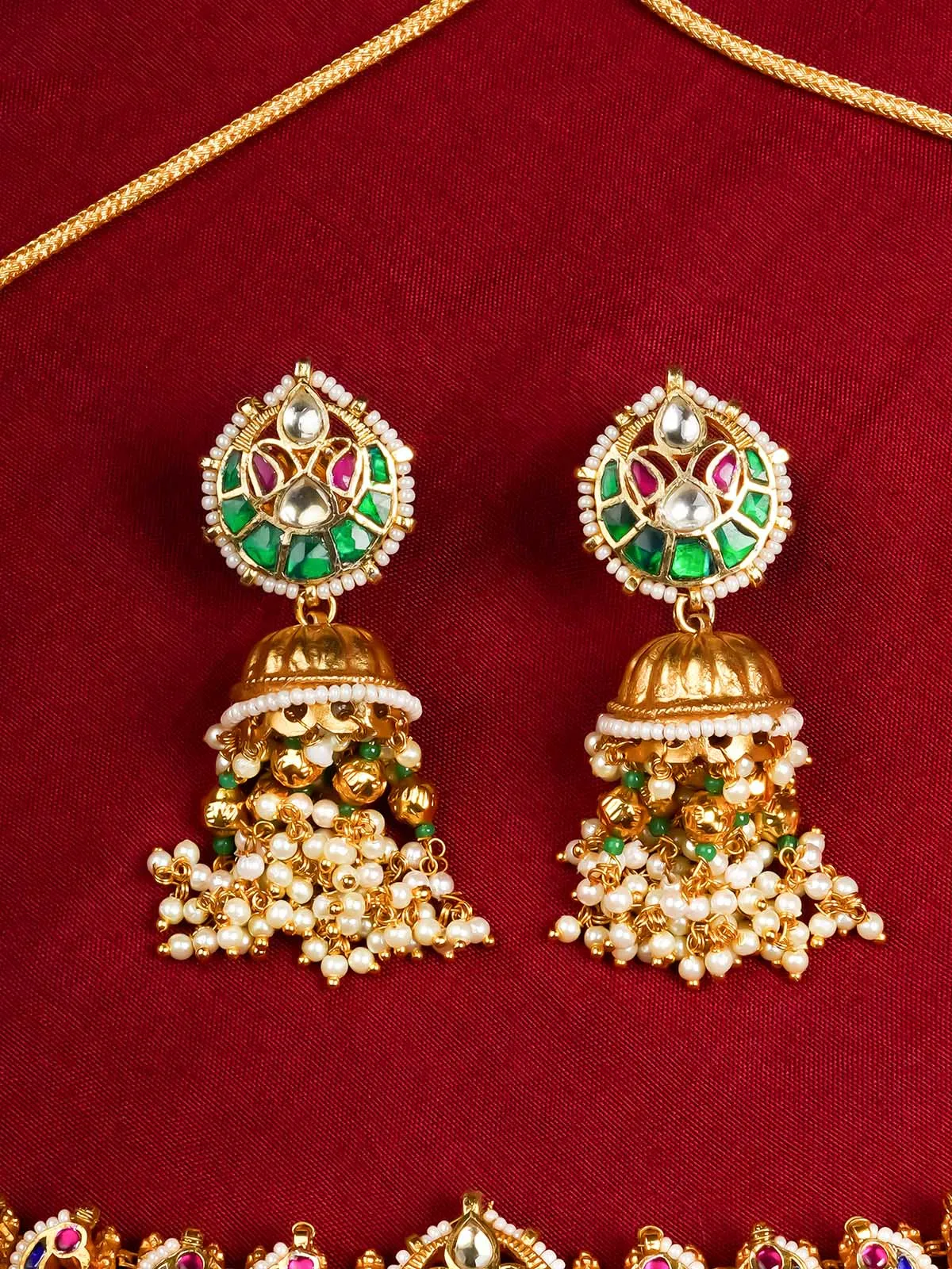 Multicolor Gold Plated Jadau Kundan Necklace Set - MS2030M