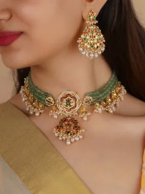 Multicolor Gold Plated Jadau Kundan Necklace Set - MS2297M