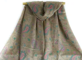 Muted Gold Little Paisley Pashmina Scarf Bohemian Shawl