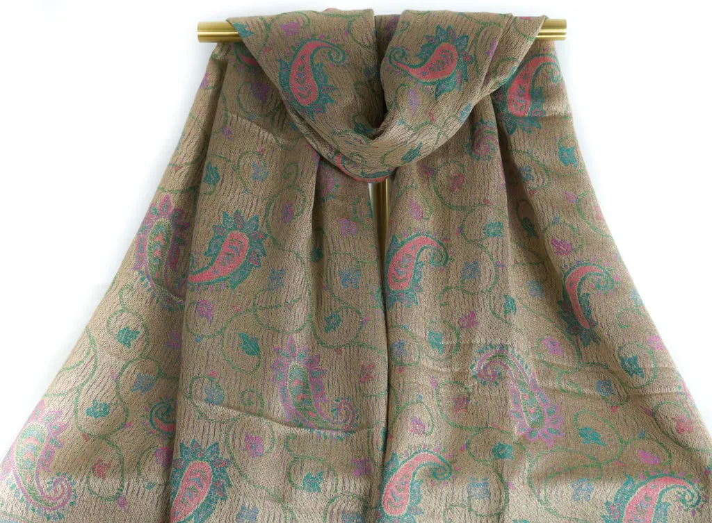 Muted Gold Little Paisley Pashmina Scarf Bohemian Shawl