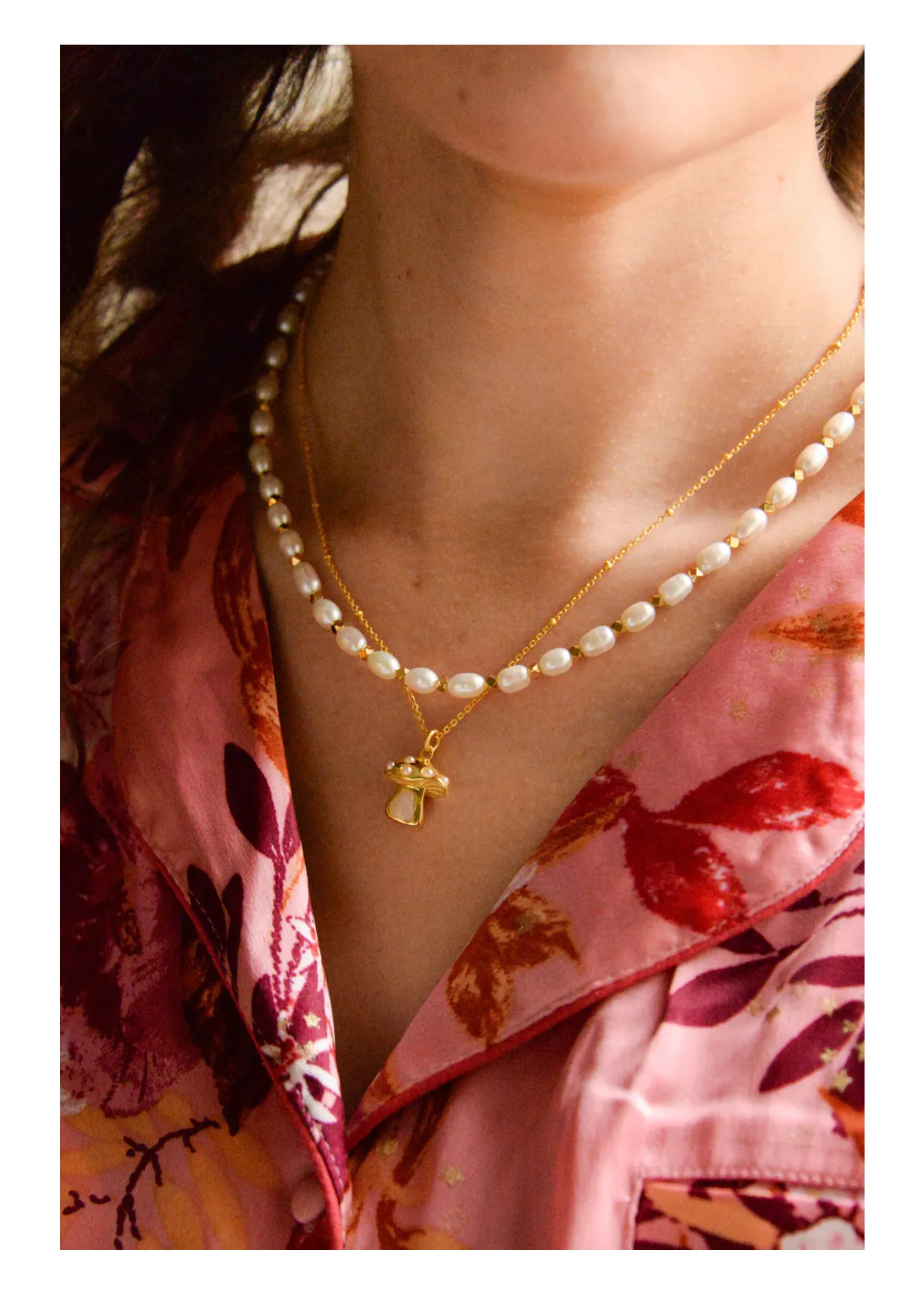 My Doris - Gold Pearl and Moonstone Mushroom Necklace