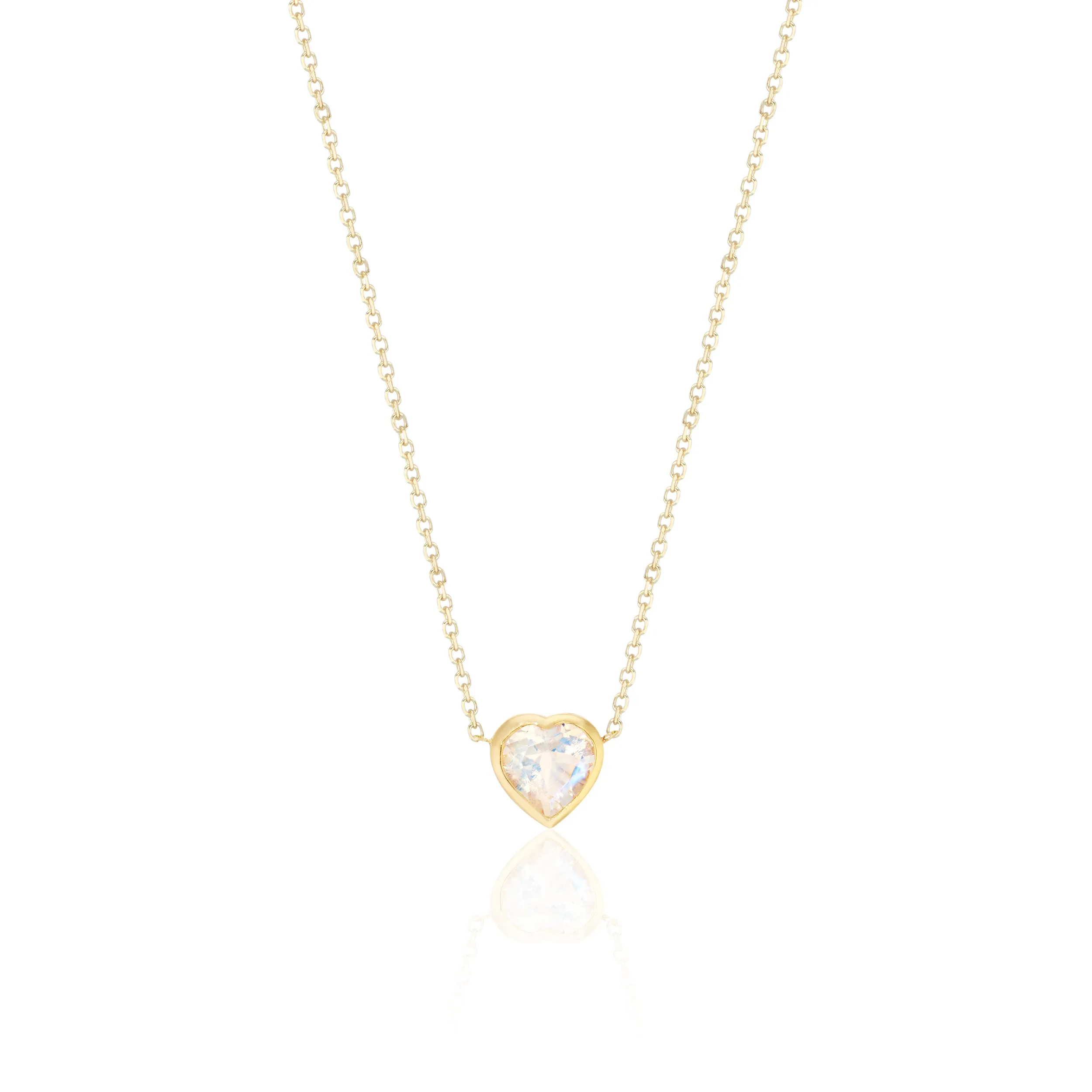 Nami Rainbow Moonstone Heart Necklace, 14k Gold