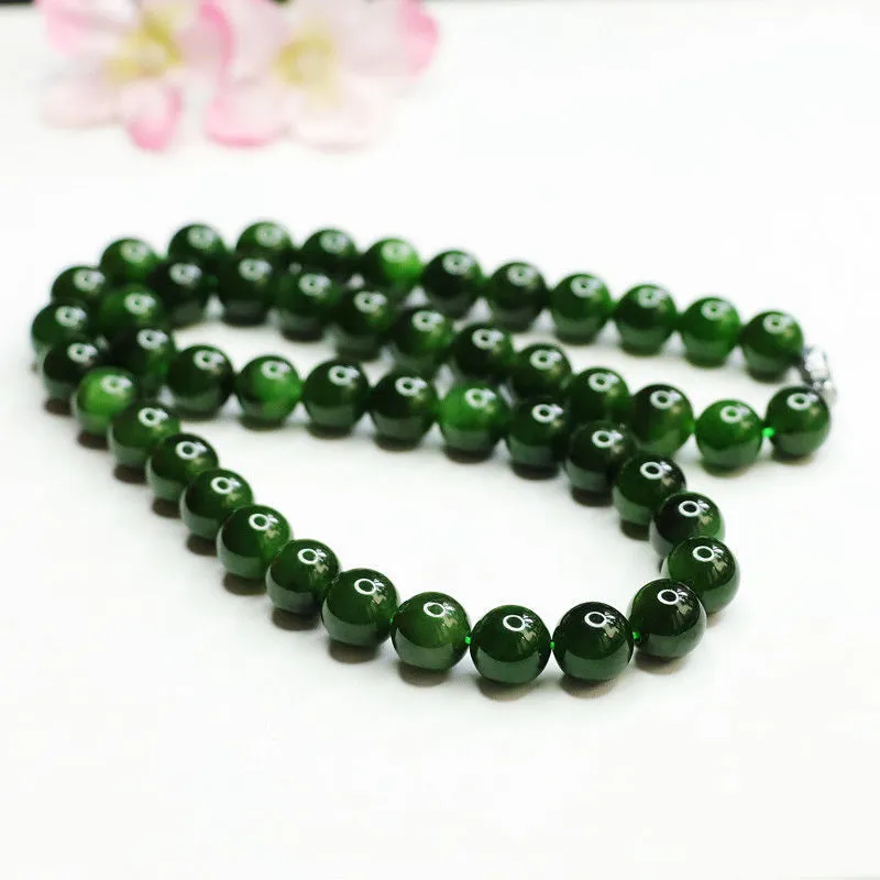 Natural Hetian Jade Necklace Spinach Green Jasper Beads Jewelry